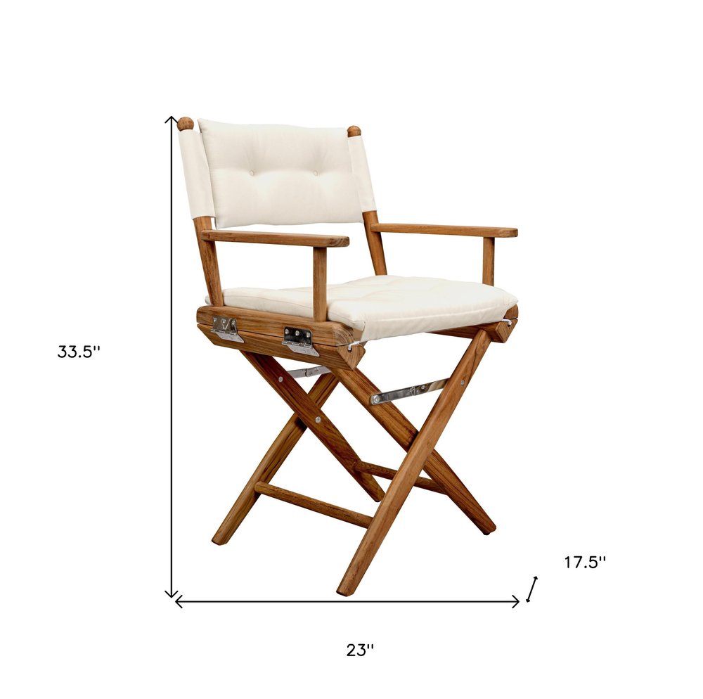 23" Natural Solid Wood Outdoor Folding Director Chair with Cream Cushion