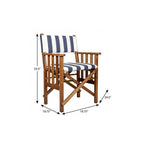 20" Blue and White and Natural Wood Solid Wood Indoor Outdoor Director Chair with Blue and White Cushion