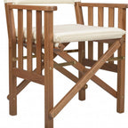 20" Ivory and Natural Wood Solid Wood Indoor Outdoor Director Chair with Ivory Cushion