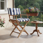 23" Blue and White and Natural Wood Solid Wood Indoor Outdoor Director Chair with Blue and White Cushion
