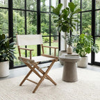 23" Brown and Ivory and Natural Wood Solid Wood Indoor Outdoor Director Chair