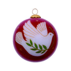 Peace on Earth Dove Hand Painted Pink And White Glass Ball Ornament