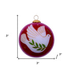 Peace on Earth Dove Hand Painted Pink And White Glass Ball Ornament