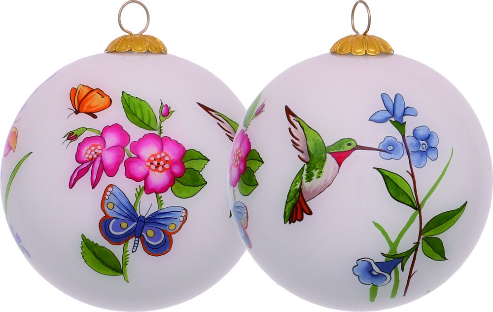 Ivory Pink And Green Glass Ball Ornament