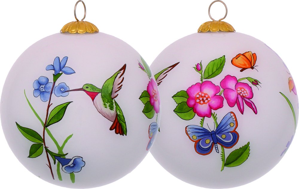 Ivory Pink And Green Glass Ball Ornament