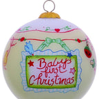Baby's First Christmas with Motifs Hand Painted Mouth Blown Glass Ornament