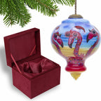 Tan Blue And Red Glass Finial Ornament