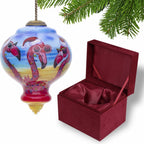 Tan Blue And Red Glass Finial Ornament