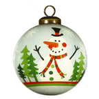 Festive Glitter Snowman Hand Painted Mouth Blown Glass Ornament
