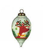 Festive Glitter Reindeer with Lights Hand Painted Mouth Blown Glass Ornament