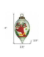 Festive Glitter Reindeer with Lights Hand Painted Mouth Blown Glass Ornament