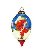 Ice Skating Santa Hand Painted Mouth Blown Glass Ornament