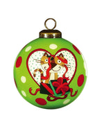 Charming Cat in a Heart Hand Painted Mouth Blown Glass Ornament