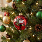 Green Plaid Santa Hand Painted Mouth Blown Glass Ornament