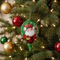 Plaid Santa with Cardinals Hand Painted Mouth Blown Glass Ornament