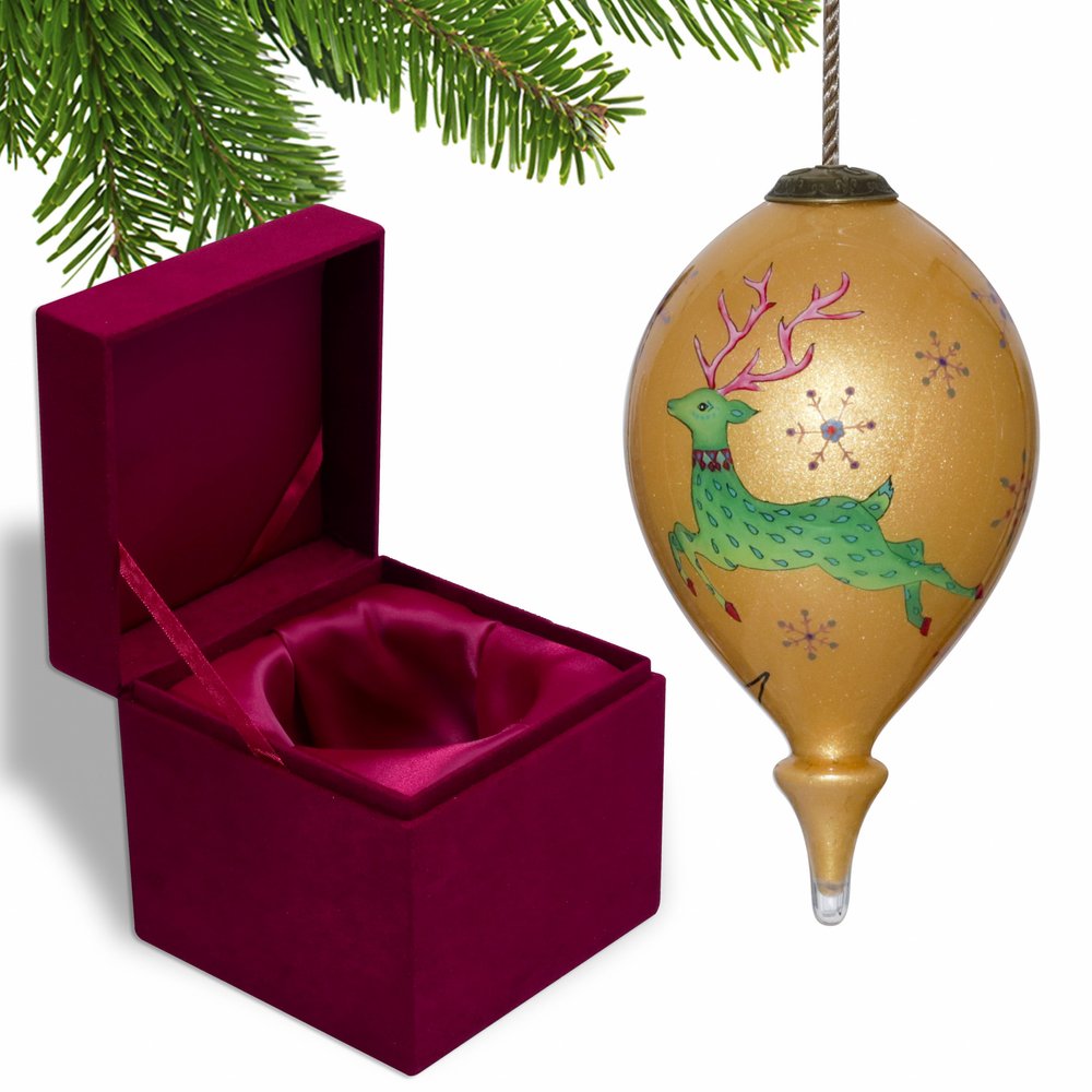 Gold Green And Pink Glass Finial Ornament