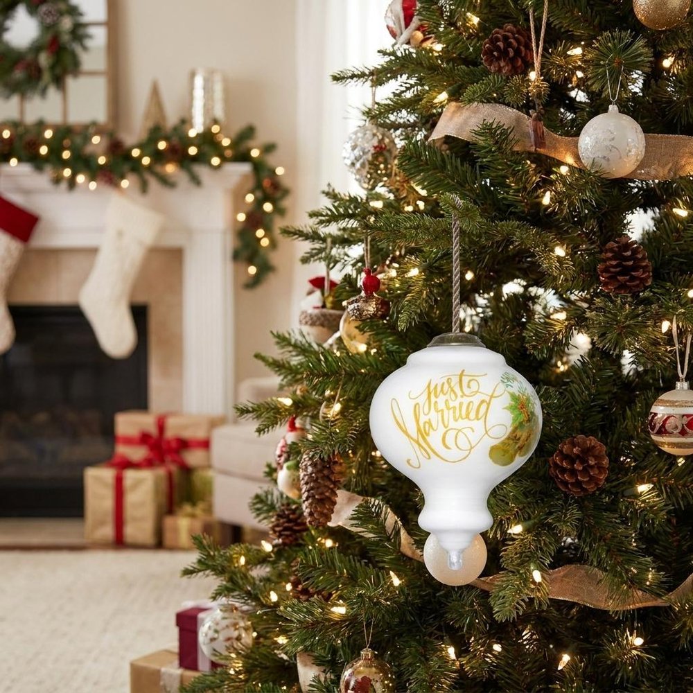 Green And White Glass Finial Ornament