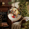 Puppy under the Christmas Tree Hand Painted Mouth Blown Glass Ornament