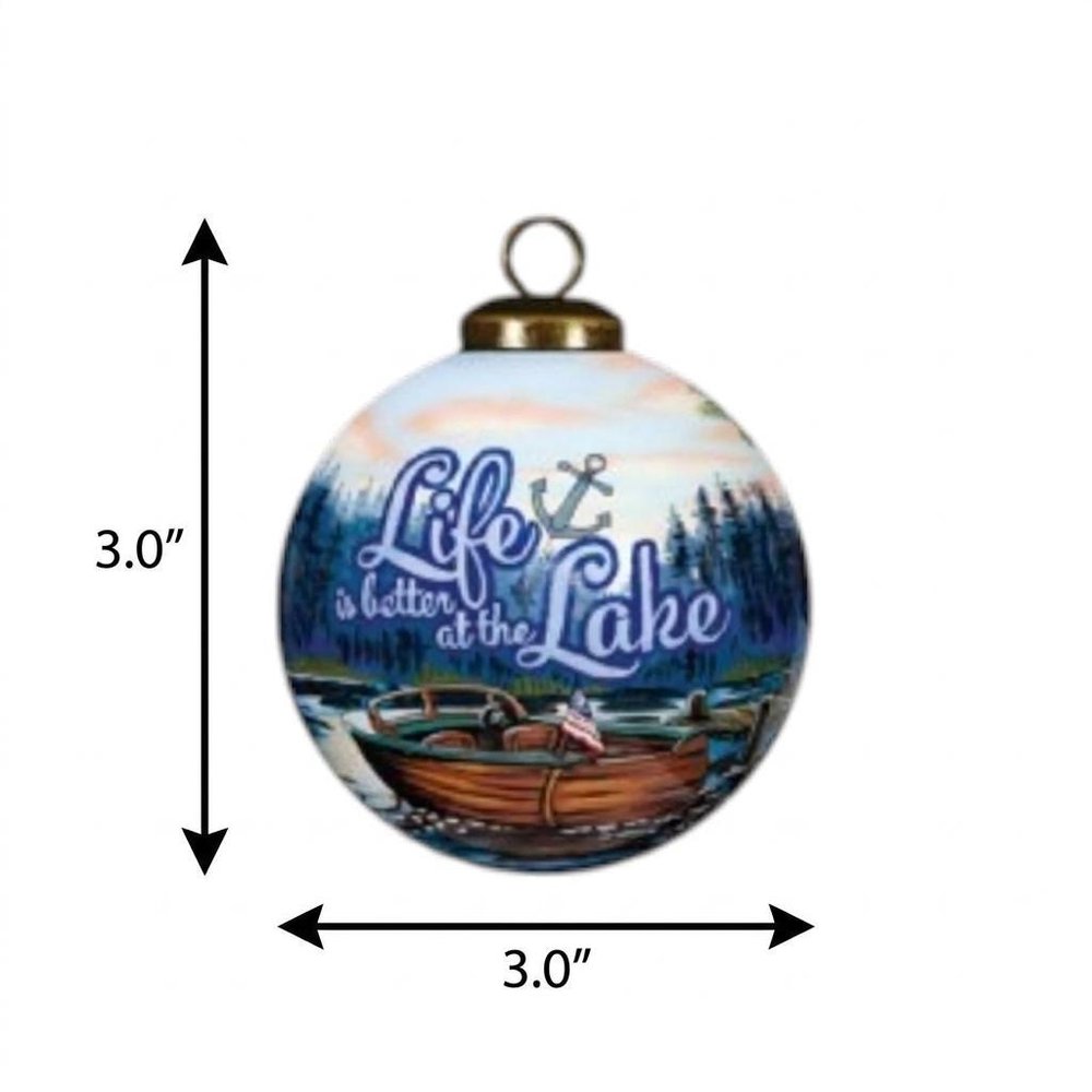 Scenic Life is Better at the Lake Hand Painted Mouth Blown Glass Ornament