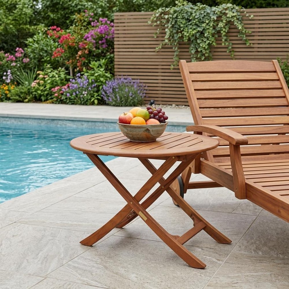 40" Brown Oval Solid Wood Folding Outdoor Side Table