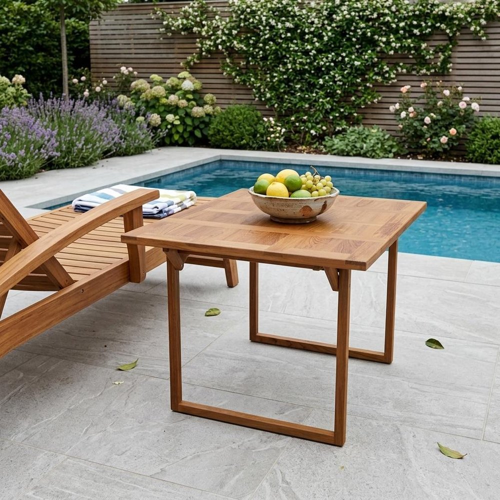 45" Brown Solid Wood Folding Outdoor Side Table