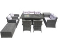 Nine Piece Gray Wicker Multiple Chairs Seating Group With Fire Pit And Table