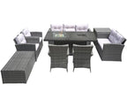 Nine Piece Gray Wicker Multiple Chairs Seating Group With Fire Pit And Table