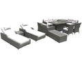 Twelve Piece Gray Wicker Multiple Chairs Seating Group With Fire Pit And Table