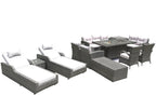 Twelve Piece Gray Wicker Multiple Chairs Seating Group With Fire Pit And Table