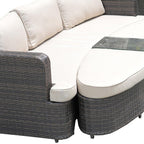 Eleven Piece Gray Wicker Multiple Chairs Seating Group With Fire Pit And Table