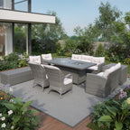 Ten Piece Gray Wicker Multiple Chairs Seating Group With Fire Pit And Table