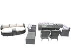 Eleven Piece Gray Wicker Multiple Chairs Seating Group With Fire Pit And Table