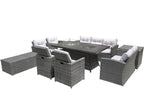 Nine Piece Gray Wicker Multiple Chairs Seating Group With Fire Pit And Table
