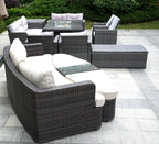 Ten Piece Gray Wicker Multiple Chairs Seating Group With Fire Pit And Table