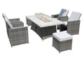 Seven Piece Gray Wicker Multiple Chairs Seating Group With Fire Pit And Table