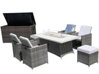 Ten Piece Gray Wicker Multiple Chairs Seating Group With Fire Pit And Table