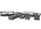 Eleven Piece Gray Wicker Multiple Chairs Seating Group With Fire Pit And Table