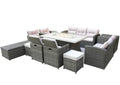 Eleven Piece Gray Wicker Multiple Chairs Seating Group With Fire Pit And Table