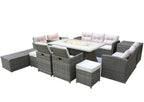 Eleven Piece Gray Wicker Multiple Chairs Seating Group With Fire Pit And Table