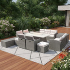 Eleven Piece Gray Wicker Multiple Chairs Seating Group With Fire Pit And Table