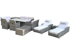 Twelve Piece Gray Wicker Multiple Chairs Seating Group With Fire Pit And Table