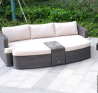 Eleven Piece Gray Wicker Multiple Chairs Seating Group With Fire Pit And Table