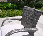 Seven Piece Gray and Beige Wicker Multiple Chairs Seating Group With Fire Pit And Table