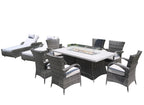 Ten Piece Gray Wicker Multiple Chairs Seating Group With Fire Pit And Table