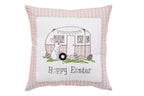 17" Pink And White Easter Bunny Plaid Throw Pillow with Embroidery