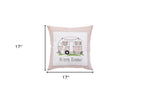 17" Pink And White Easter Bunny Plaid Throw Pillow with Embroidery