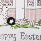 17" Pink And White Easter Bunny Plaid Throw Pillow with Embroidery