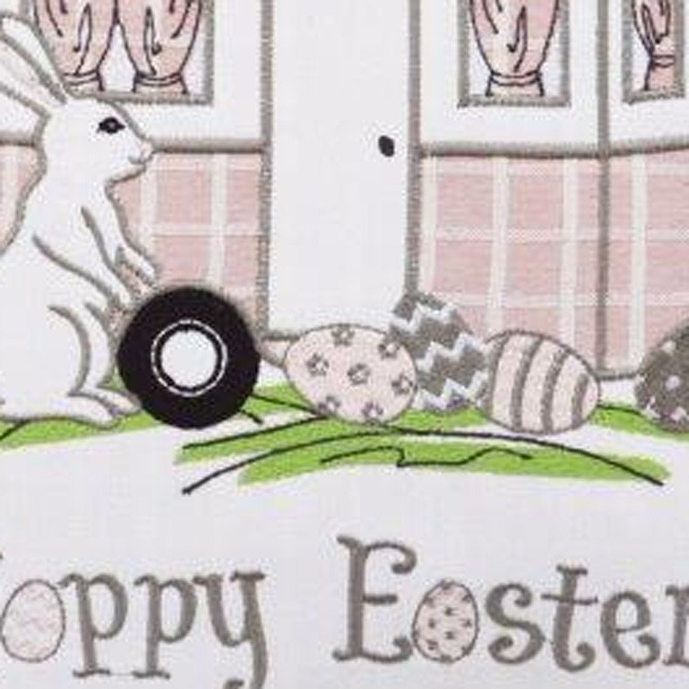 17" Pink And White Easter Bunny Plaid Throw Pillow with Embroidery