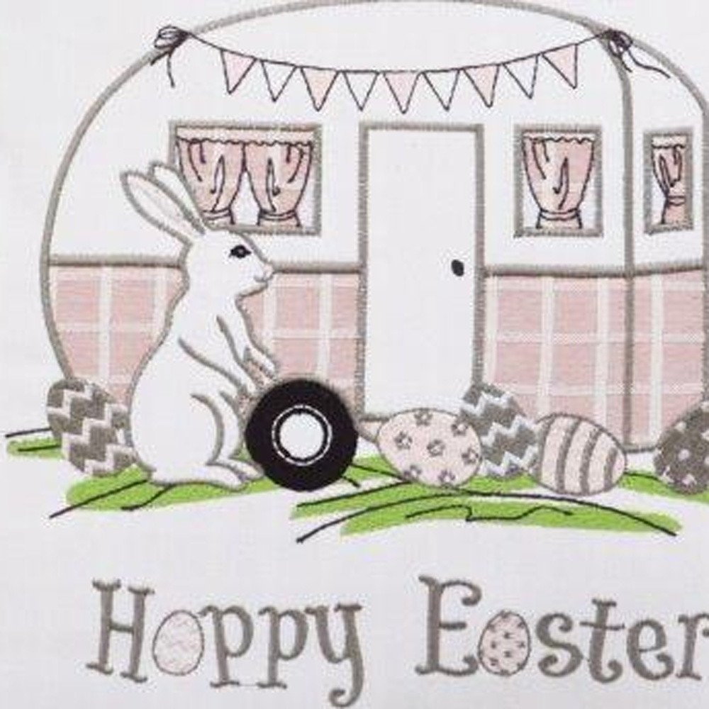 17" Pink And White Easter Bunny Plaid Throw Pillow with Embroidery