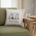17" Pink And White Easter Bunny Plaid Throw Pillow with Embroidery